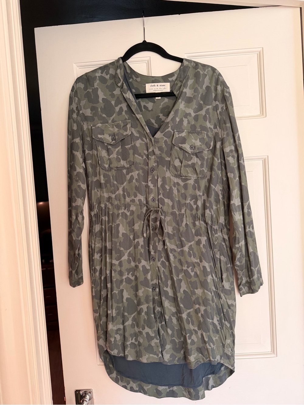 Cloth & Stone Olive Green Camo Button-Front Mini Dress